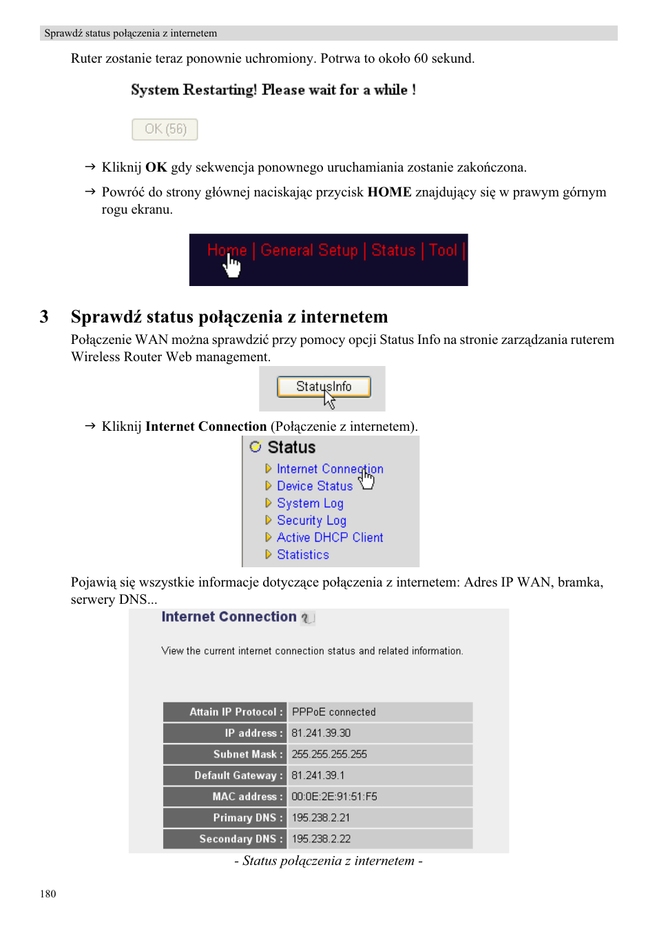 3sprawdĩ status poáączenia z internetem | Topcom Skyr@cer WBR 7121 User Manual | Page 186 / 208