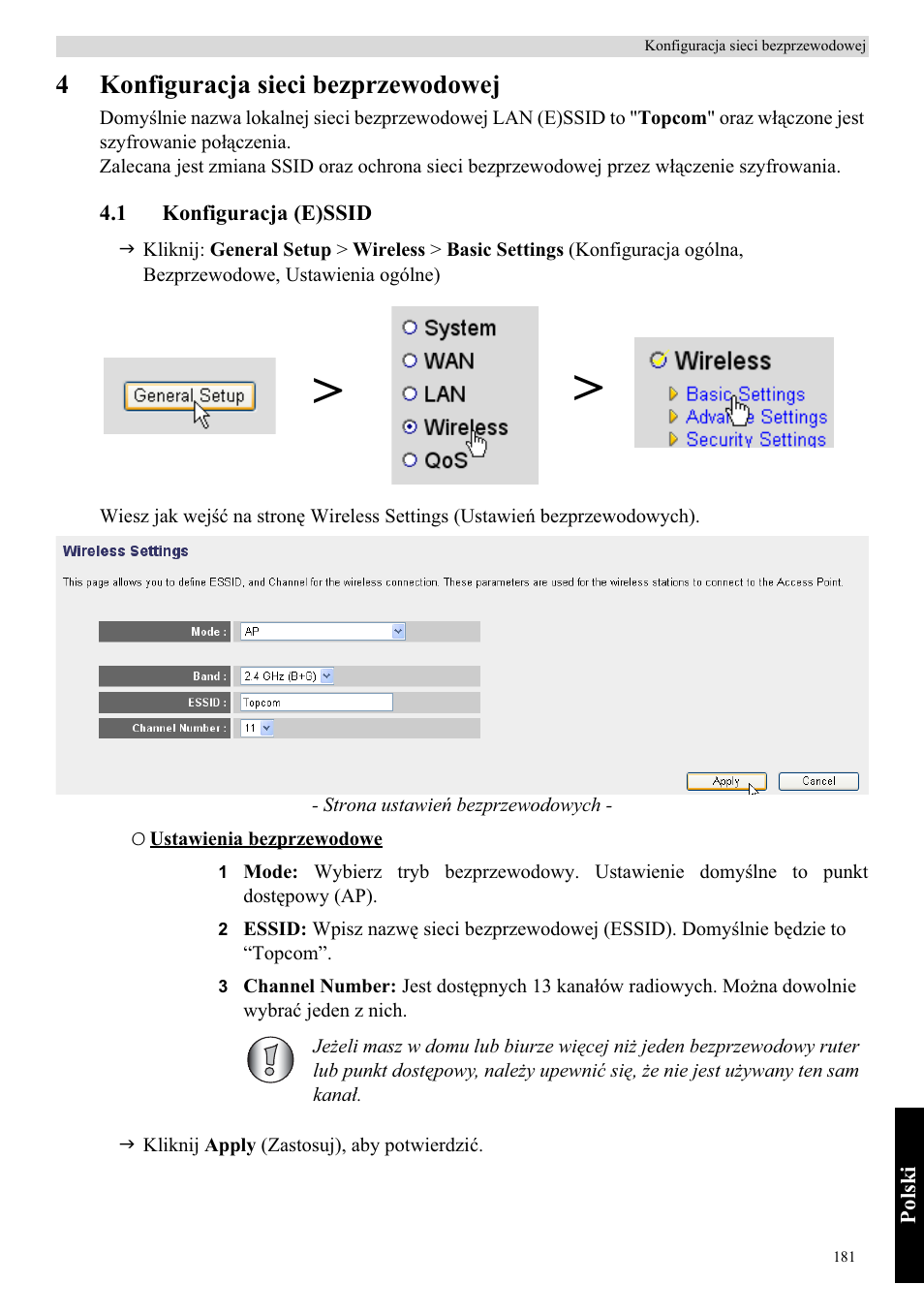 4konfiguracja sieci bezprzewodowej | Topcom Skyr@cer WBR 7121 User Manual | Page 187 / 208