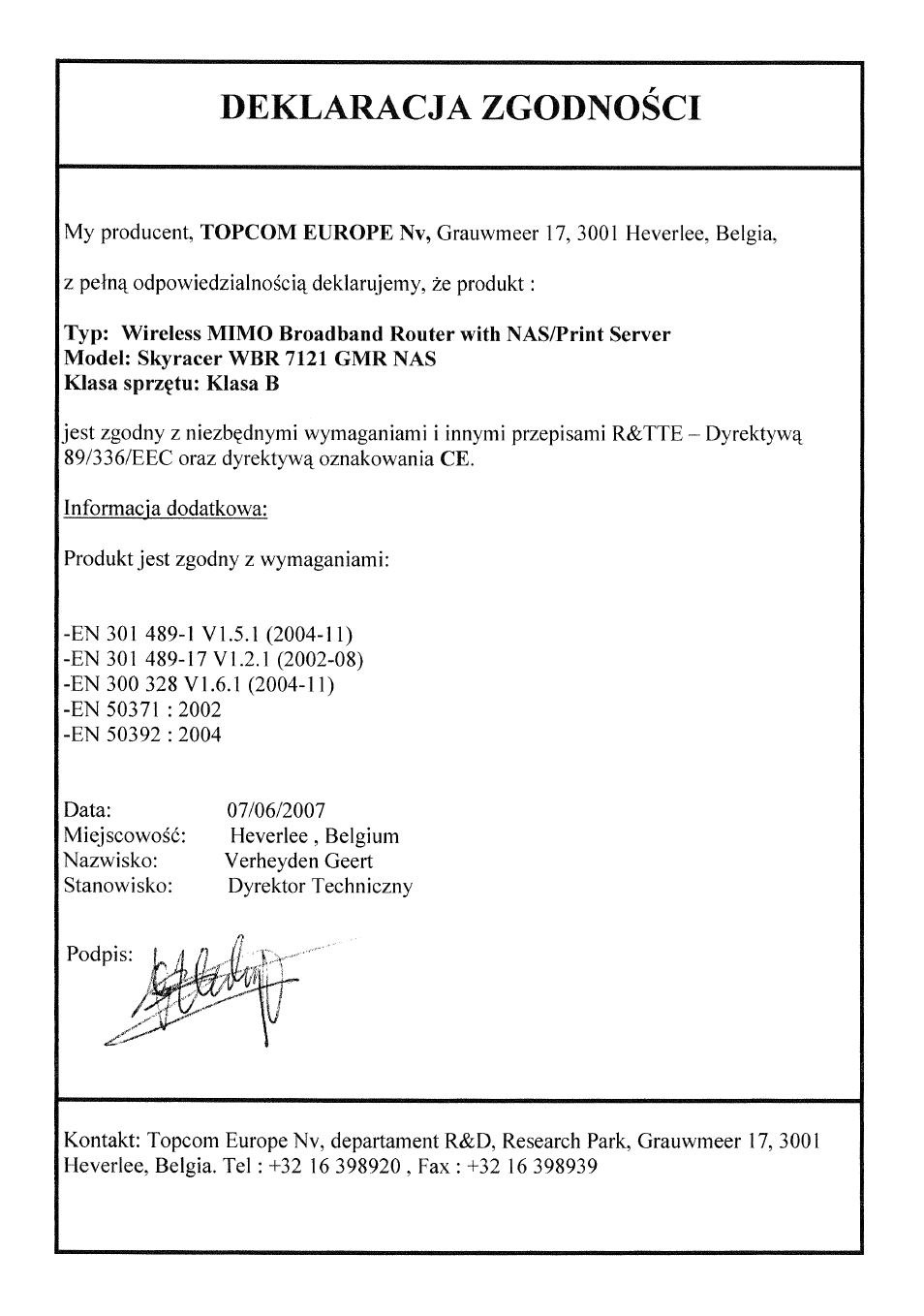 Topcom Skyr@cer WBR 7121 User Manual | Page 206 / 208