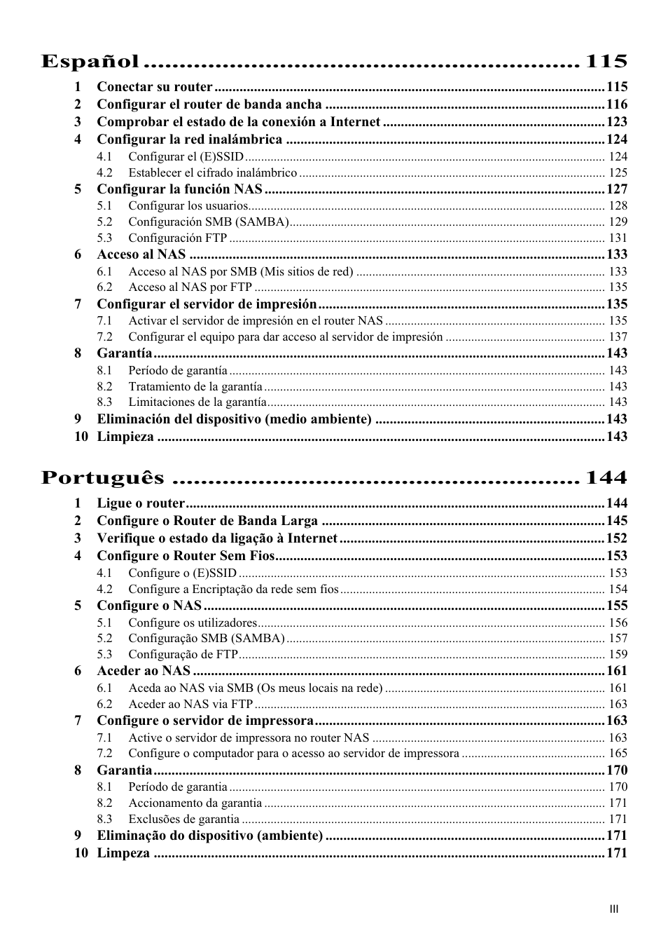 Español, Português | Topcom Skyr@cer WBR 7121 User Manual | Page 5 / 208