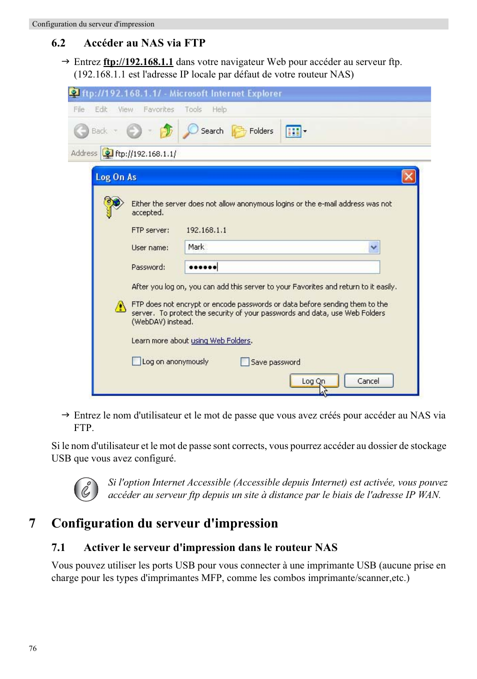 7configuration du serveur d'impression | Topcom Skyr@cer WBR 7121 User Manual | Page 82 / 208