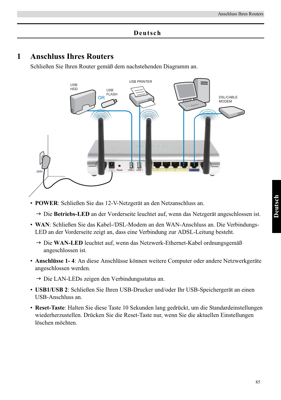 1anschluss ihres routers, Deu ts ch | Topcom Skyr@cer WBR 7121 User Manual | Page 91 / 208