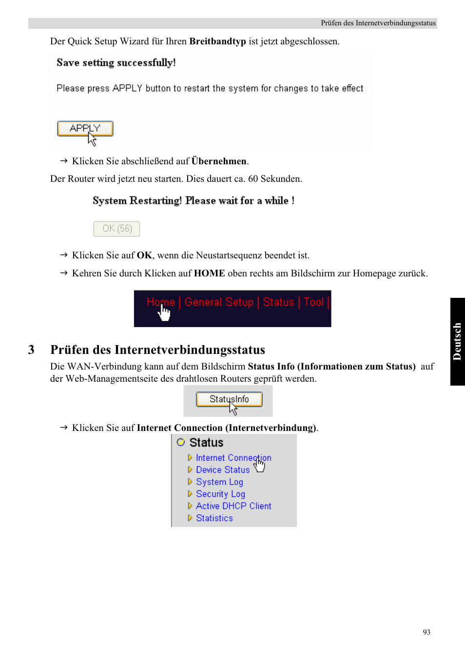 3prüfen des internetverbindungsstatus | Topcom Skyr@cer WBR 7121 User Manual | Page 99 / 208