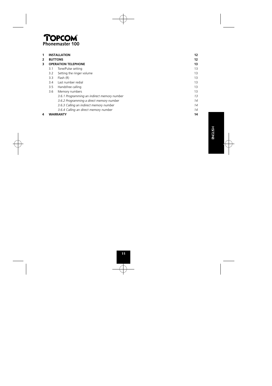 Phonemaster 100 | Topcom Phonemaster 100 User Manual | Page 11 / 20