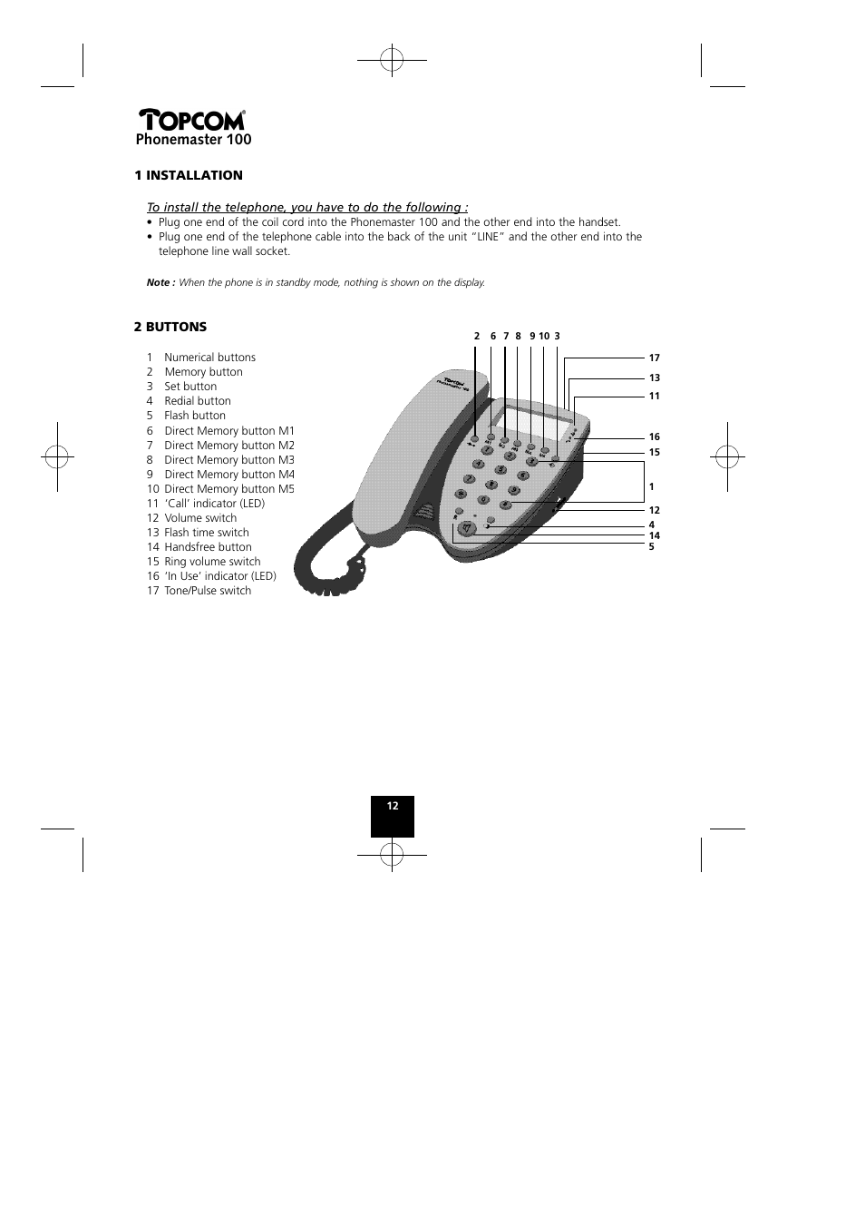 Phonemaster 100 | Topcom Phonemaster 100 User Manual | Page 12 / 20