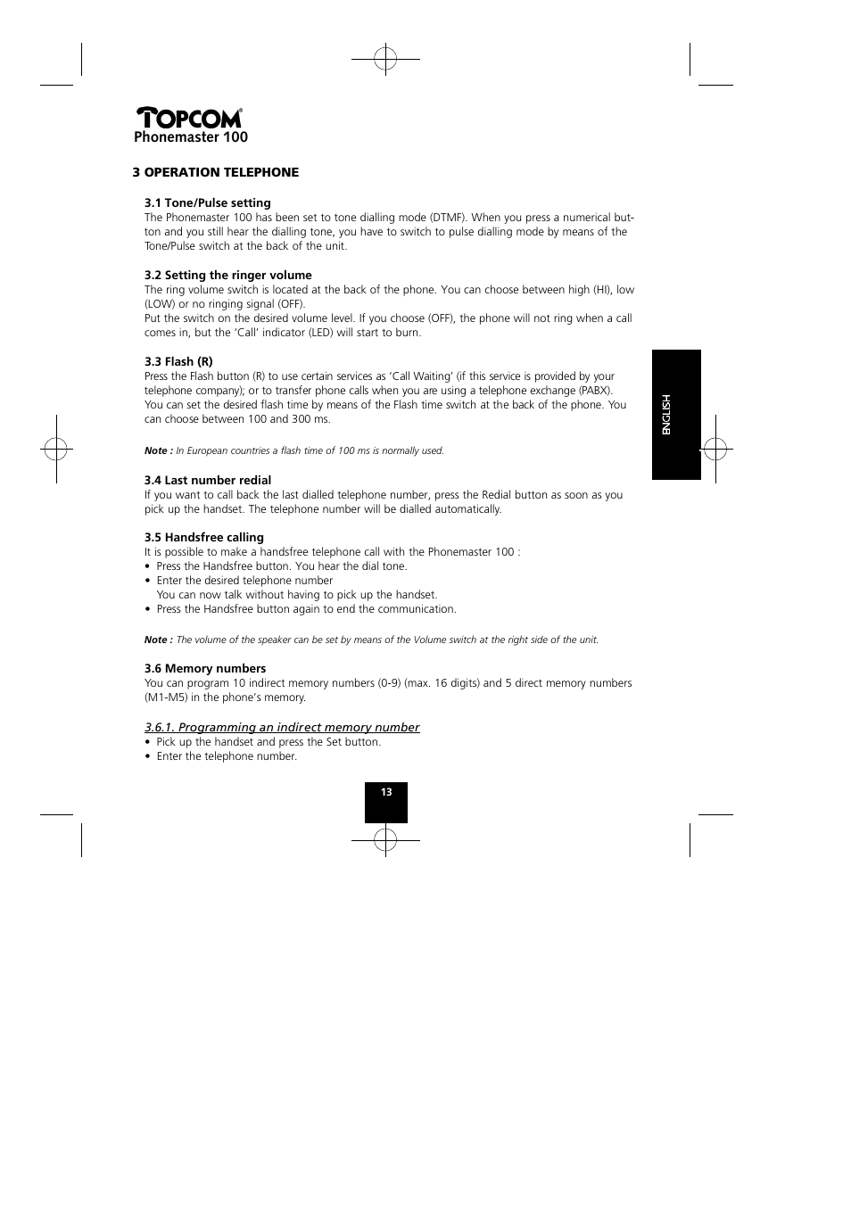 Phonemaster 100 | Topcom Phonemaster 100 User Manual | Page 13 / 20