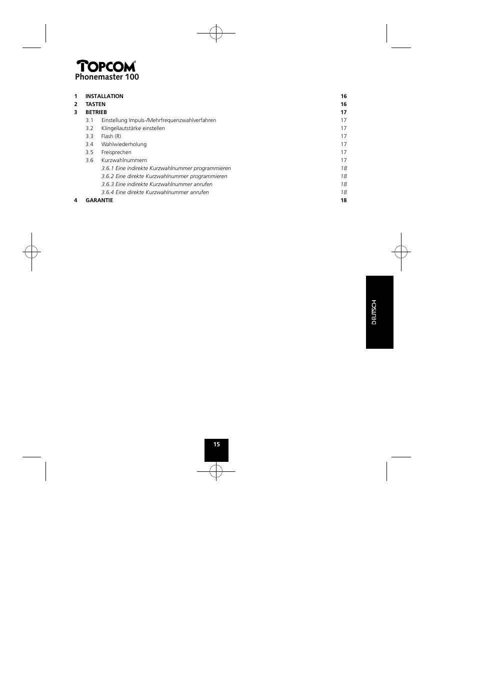 Phonemaster 100 | Topcom Phonemaster 100 User Manual | Page 15 / 20