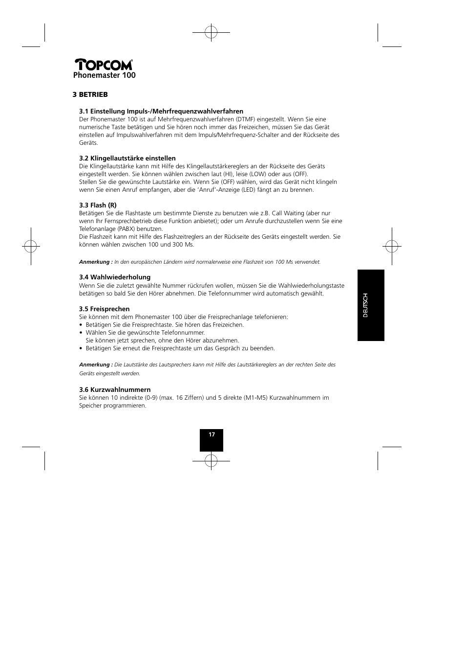 Phonemaster 100 | Topcom Phonemaster 100 User Manual | Page 17 / 20