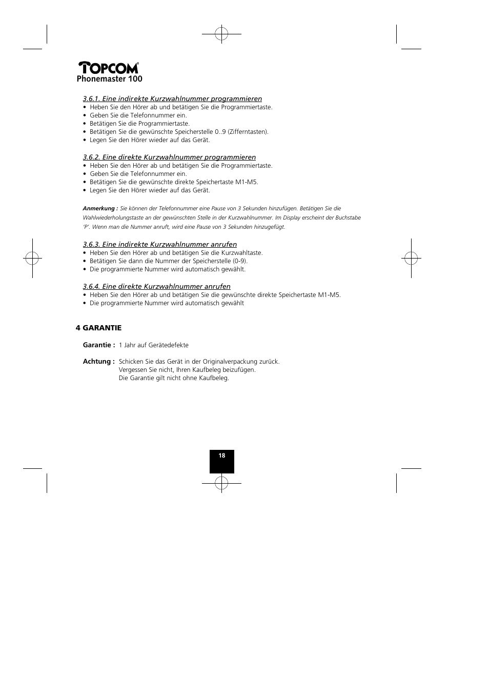 Phonemaster 100 | Topcom Phonemaster 100 User Manual | Page 18 / 20