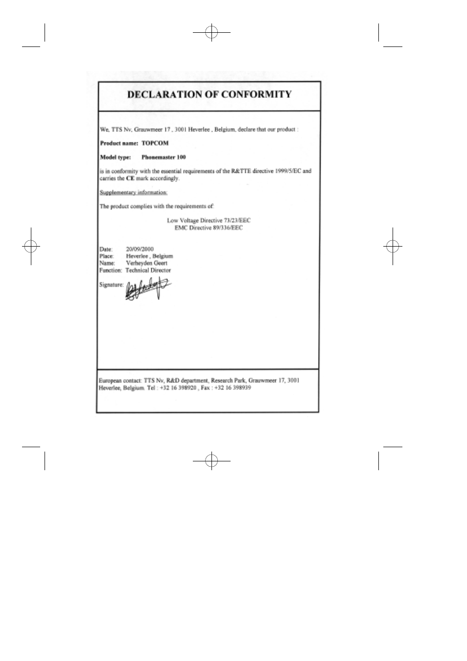 Topcom Phonemaster 100 User Manual | Page 2 / 20