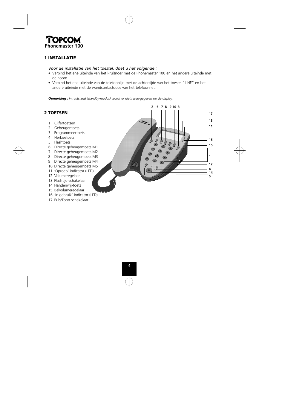 Phonemaster 100 | Topcom Phonemaster 100 User Manual | Page 4 / 20