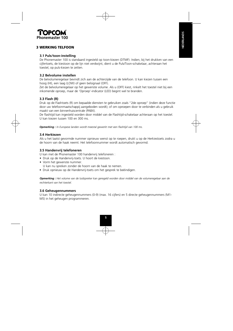 Phonemaster 100 | Topcom Phonemaster 100 User Manual | Page 5 / 20