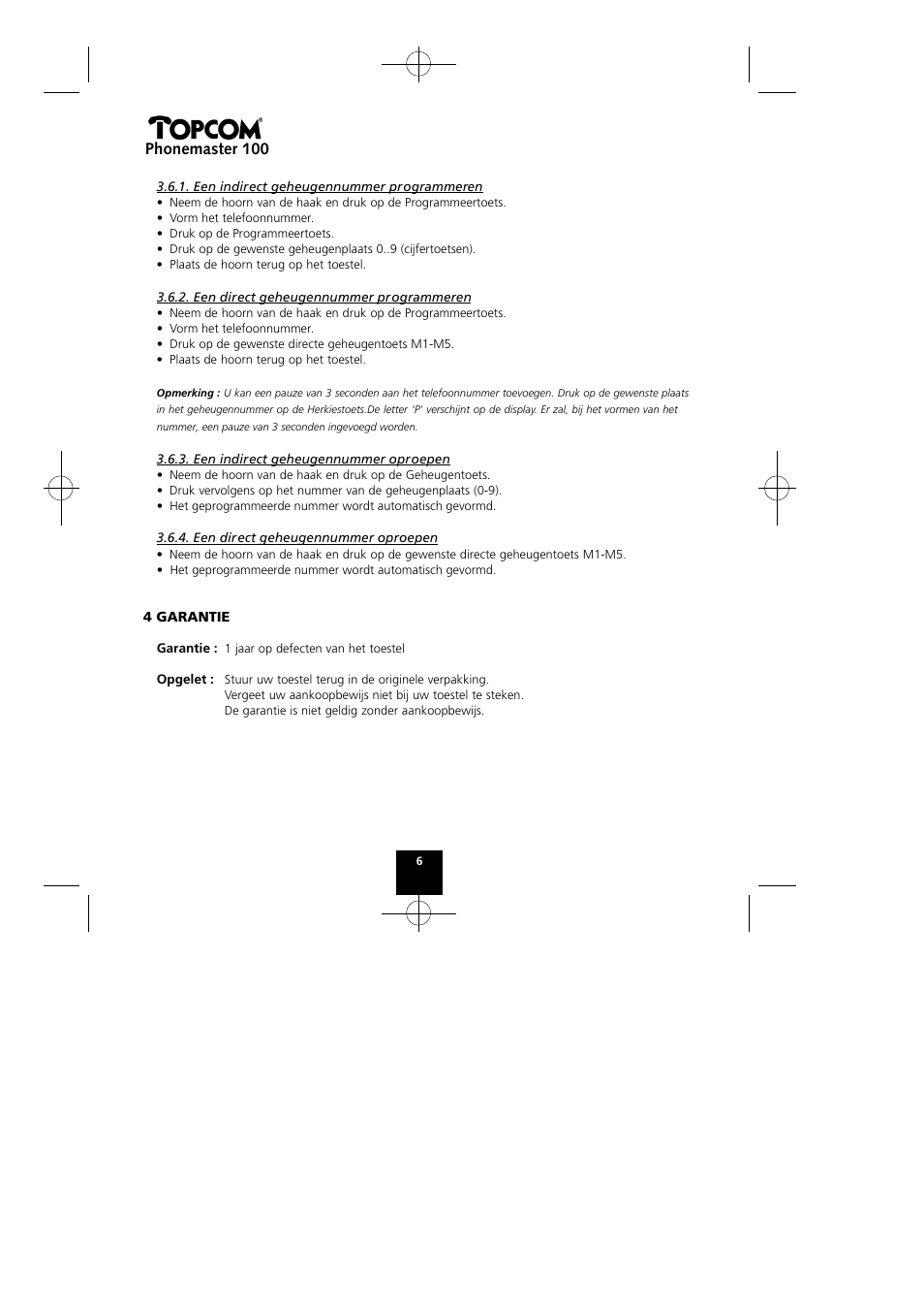 Phonemaster 100 | Topcom Phonemaster 100 User Manual | Page 6 / 20