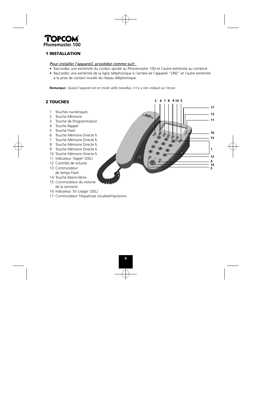 Phonemaster 100 | Topcom Phonemaster 100 User Manual | Page 8 / 20