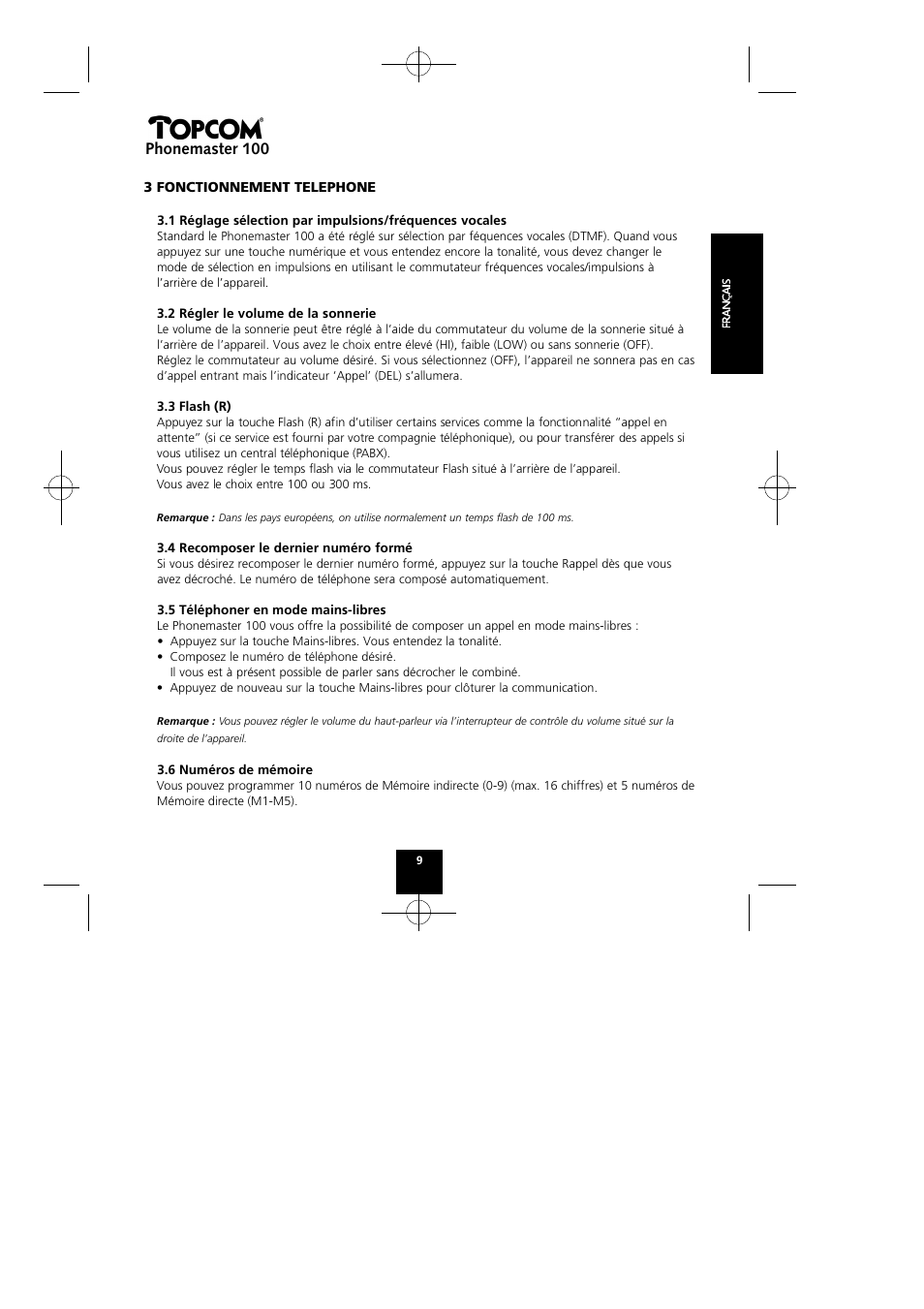 Phonemaster 100 | Topcom Phonemaster 100 User Manual | Page 9 / 20