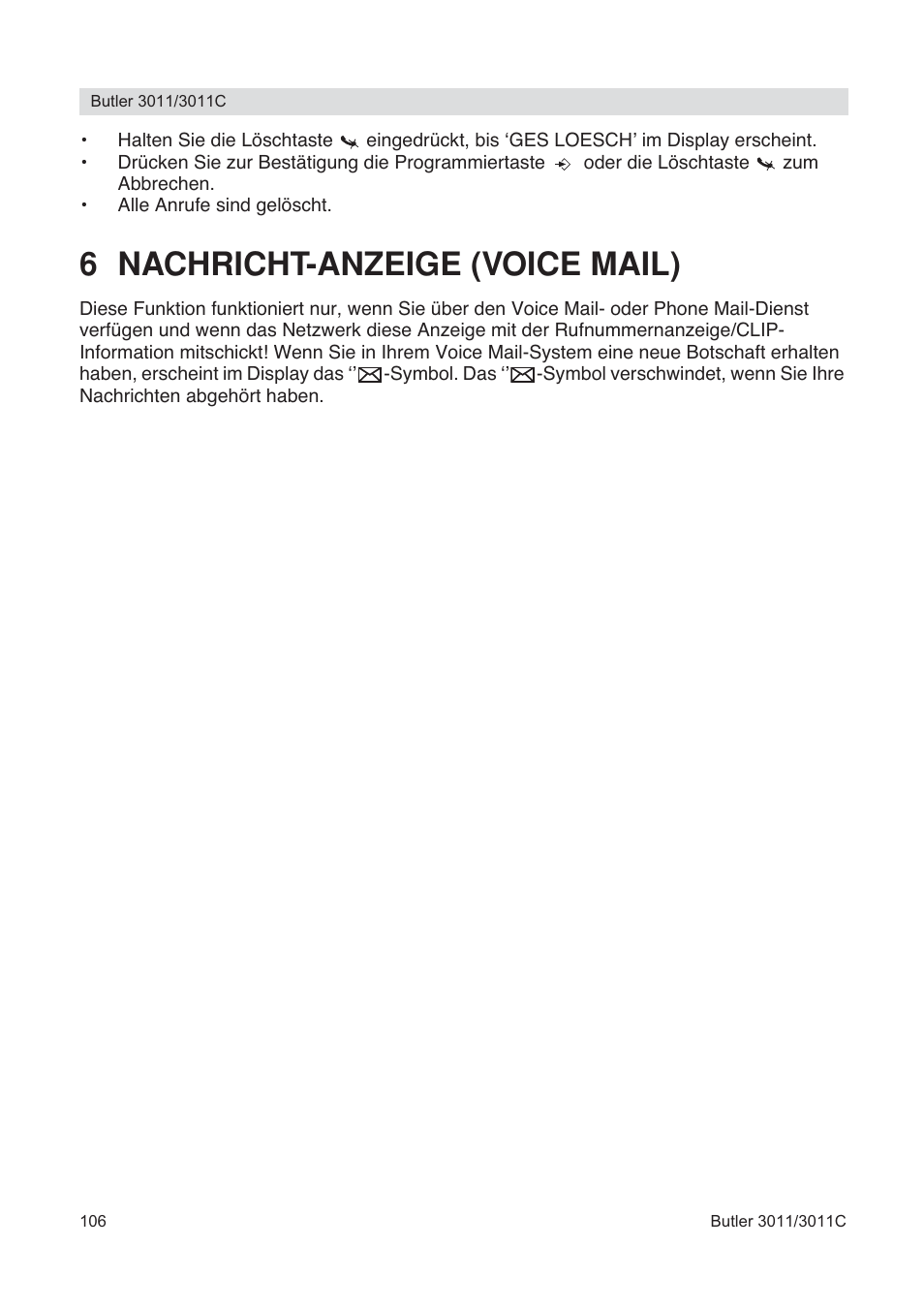 6 nachricht-anzeige (voice mail) | Topcom BUTLER 3011 User Manual | Page 106 / 112