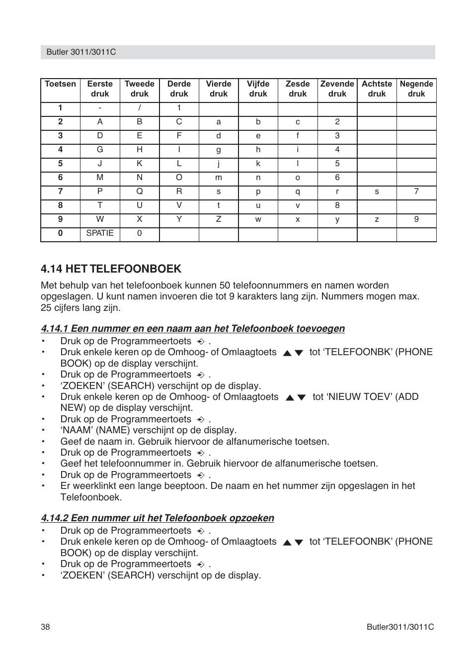 14 het telefoonboek | Topcom BUTLER 3011 User Manual | Page 38 / 112