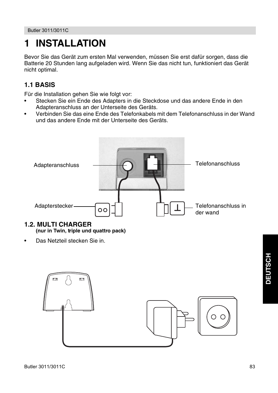 1 installation | Topcom BUTLER 3011 User Manual | Page 83 / 112