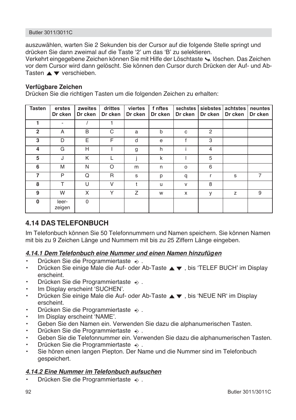 14 das telefonbuch | Topcom BUTLER 3011 User Manual | Page 92 / 112