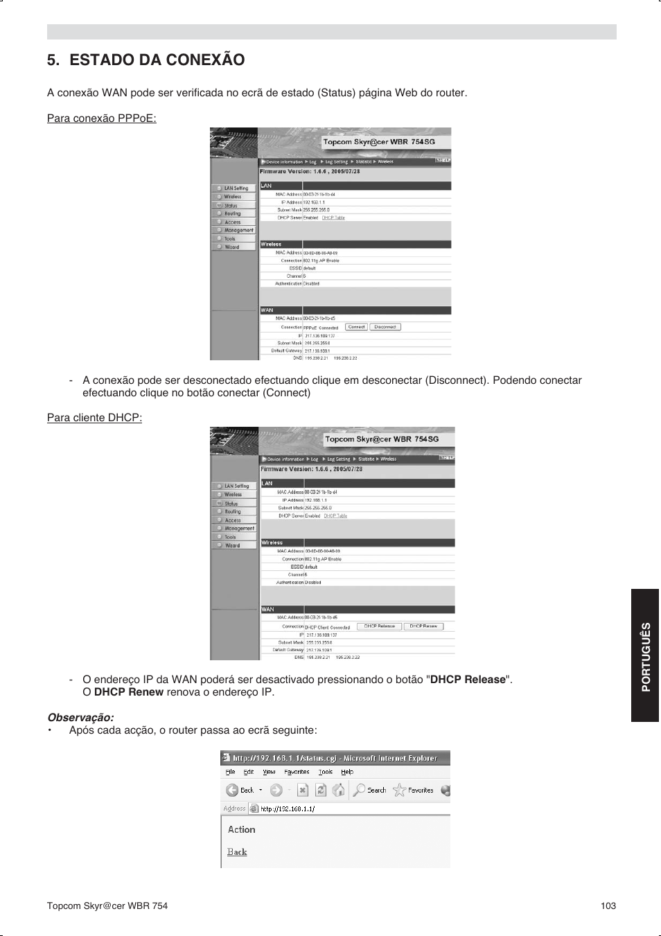 Estado da conexão | Topcom WBR 754SG User Manual | Page 103 / 108