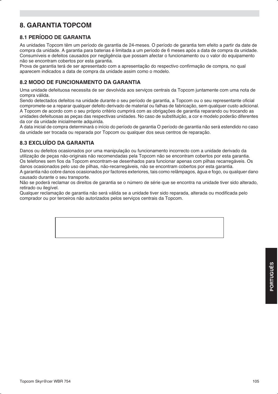 Garantia topcom | Topcom WBR 754SG User Manual | Page 105 / 108