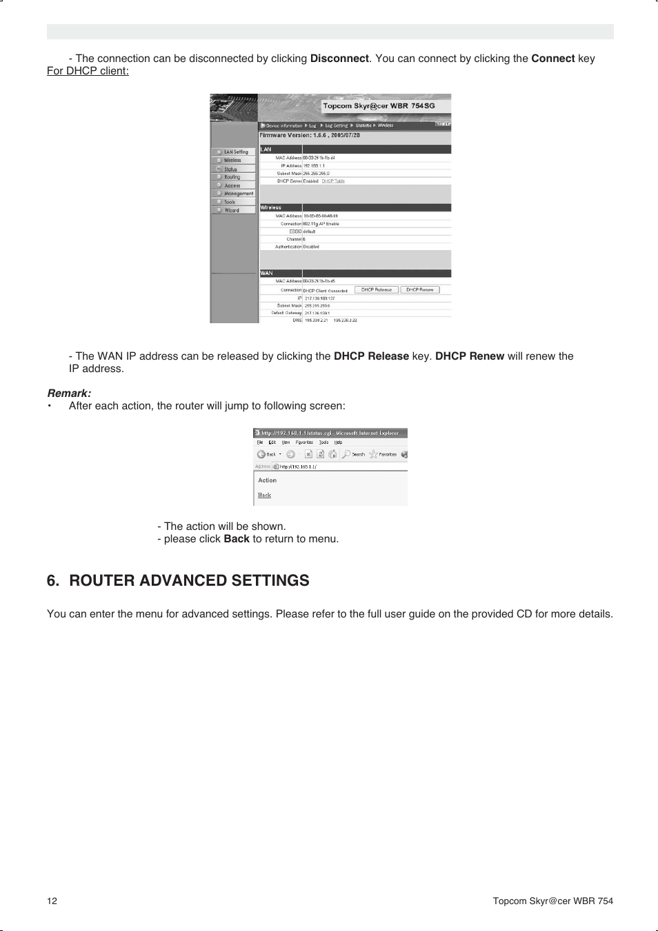 Router advanced settings | Topcom WBR 754SG User Manual | Page 12 / 108