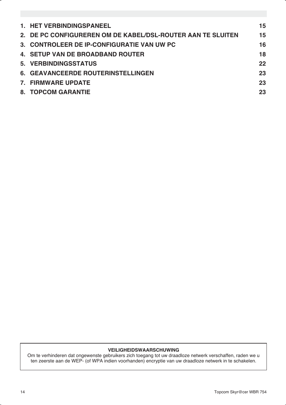 Topcom WBR 754SG User Manual | Page 14 / 108