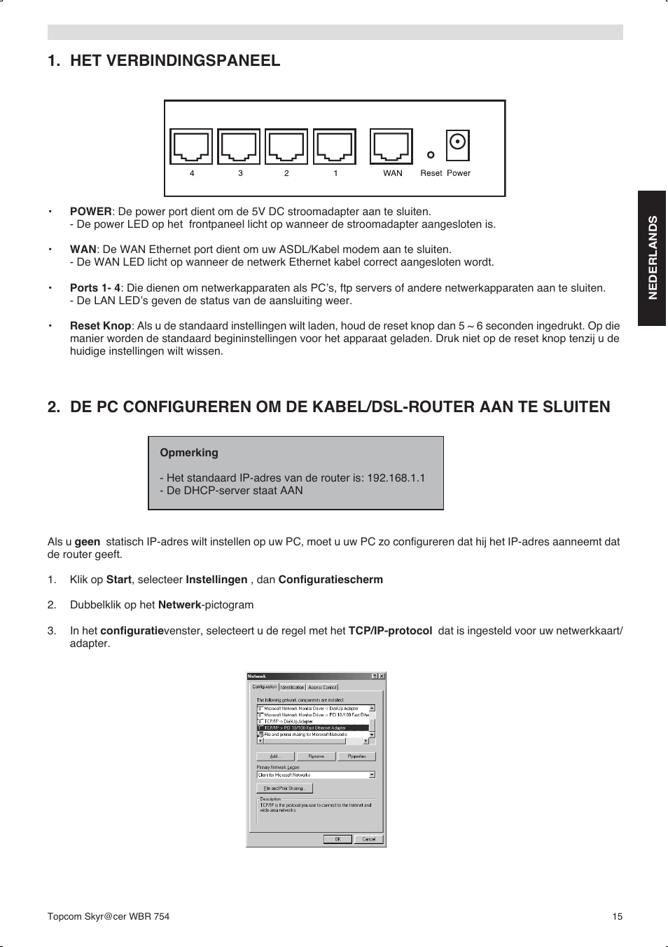 Het verbindingspaneel | Topcom WBR 754SG User Manual | Page 15 / 108