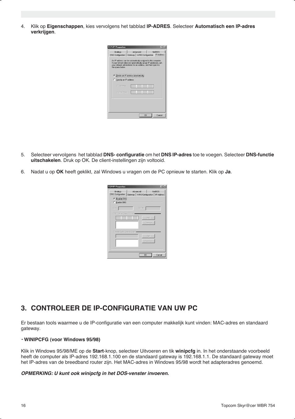 Controleer de ip-configuratie van uw pc | Topcom WBR 754SG User Manual | Page 16 / 108