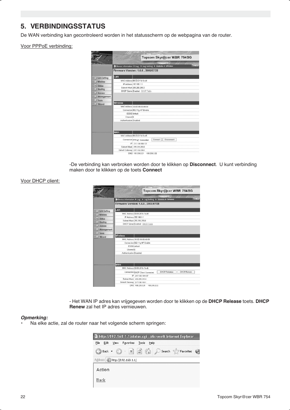 Verbindingsstatus | Topcom WBR 754SG User Manual | Page 22 / 108