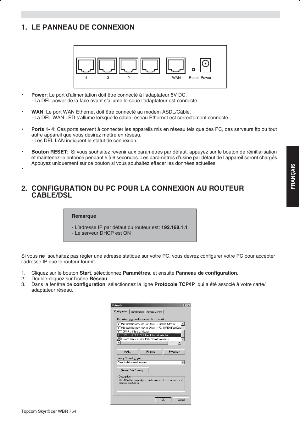 Le panneau de connexion | Topcom WBR 754SG User Manual | Page 25 / 108