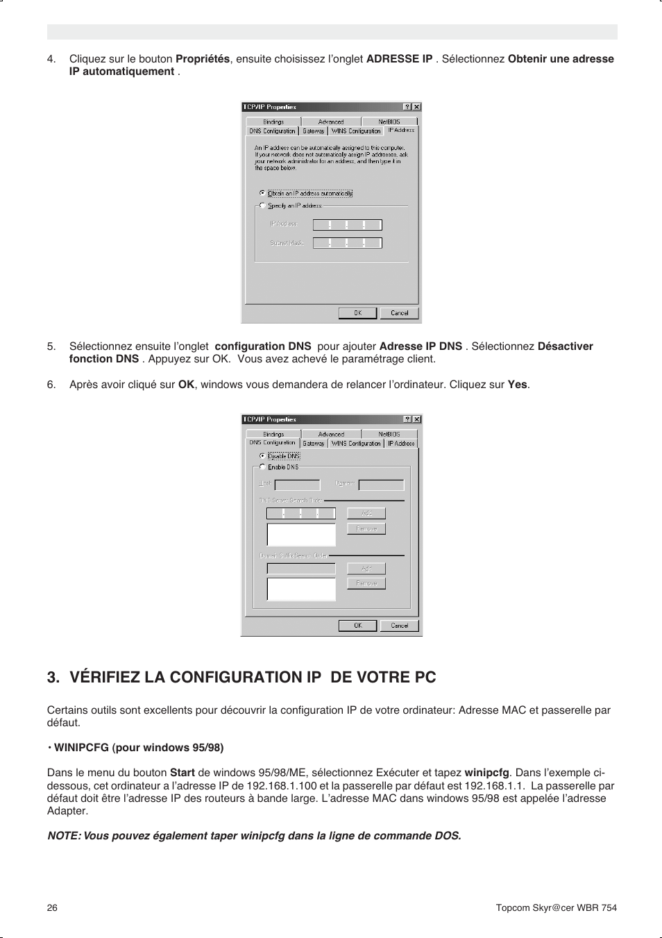 Vérifiez la configuration ip de votre pc | Topcom WBR 754SG User Manual | Page 26 / 108