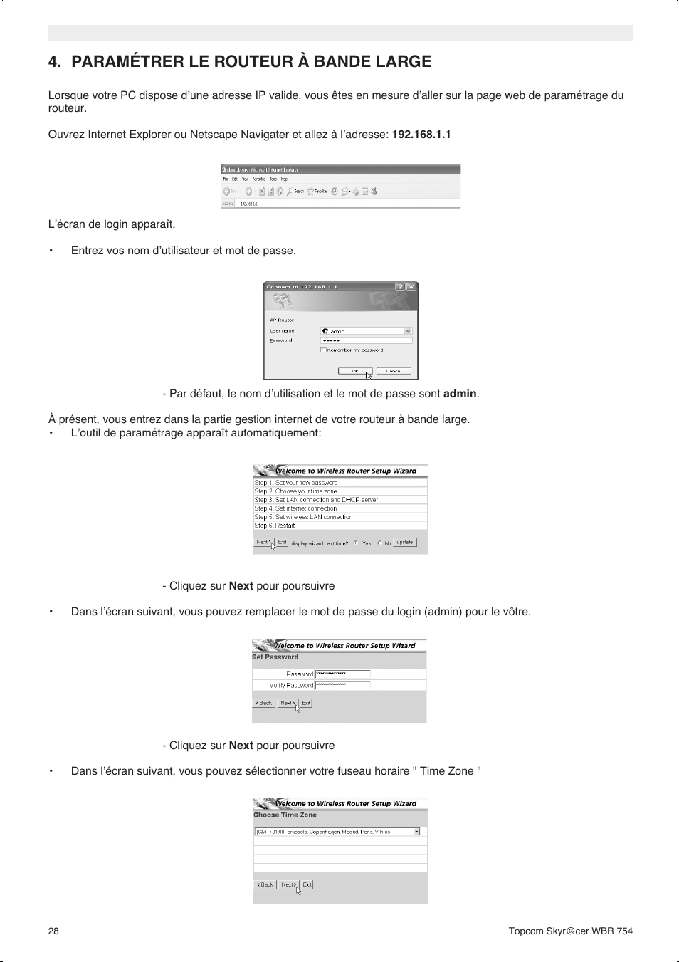 Paramétrer le routeur à bande large | Topcom WBR 754SG User Manual | Page 28 / 108