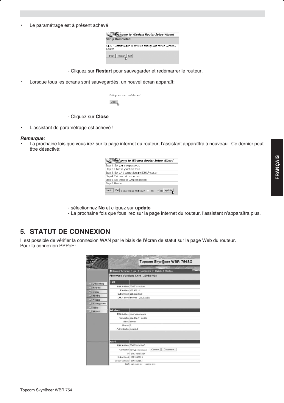 Statut de connexion | Topcom WBR 754SG User Manual | Page 31 / 108