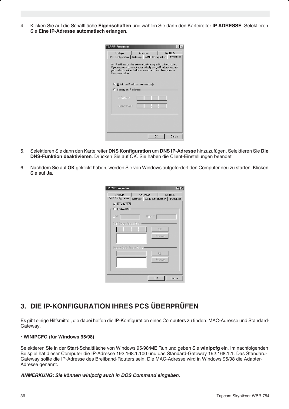 Die ip-konfiguration ihres pcs überprüfen | Topcom WBR 754SG User Manual | Page 36 / 108