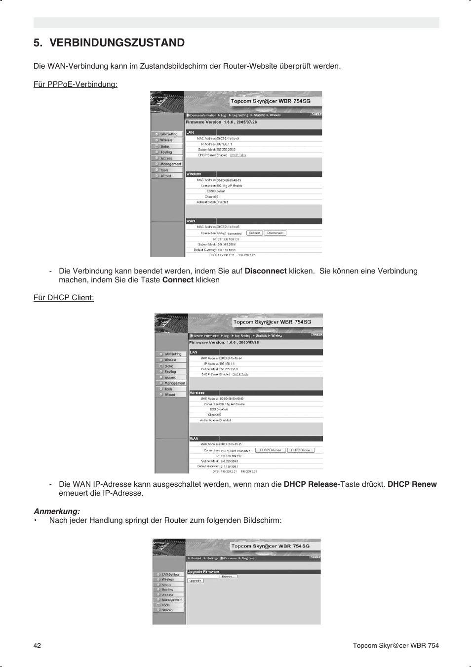 Verbindungszustand | Topcom WBR 754SG User Manual | Page 42 / 108