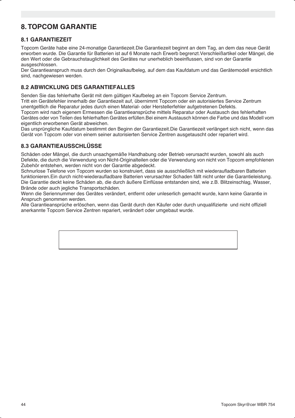 Topcom garantie | Topcom WBR 754SG User Manual | Page 44 / 108