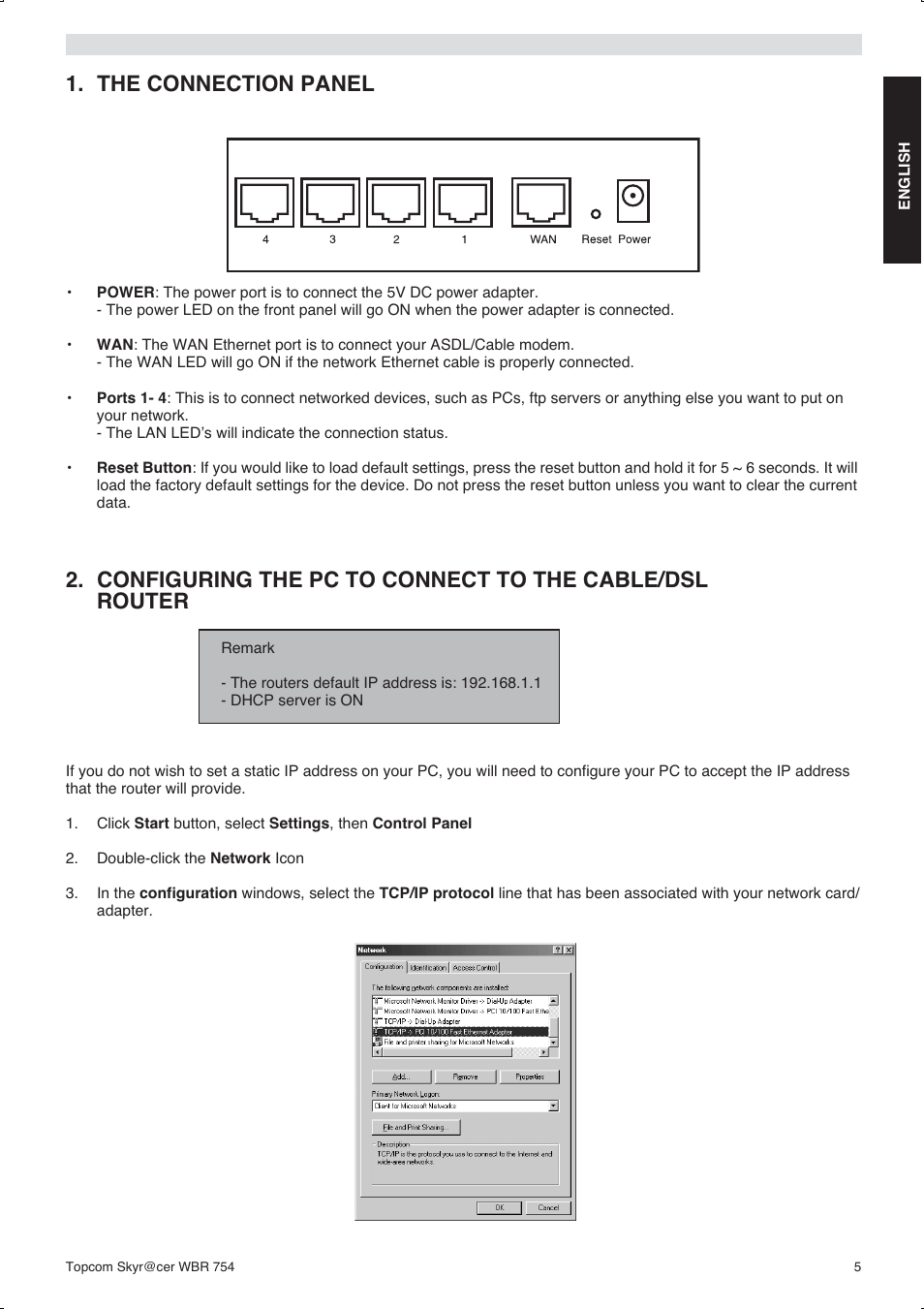 The connection panel | Topcom WBR 754SG User Manual | Page 5 / 108