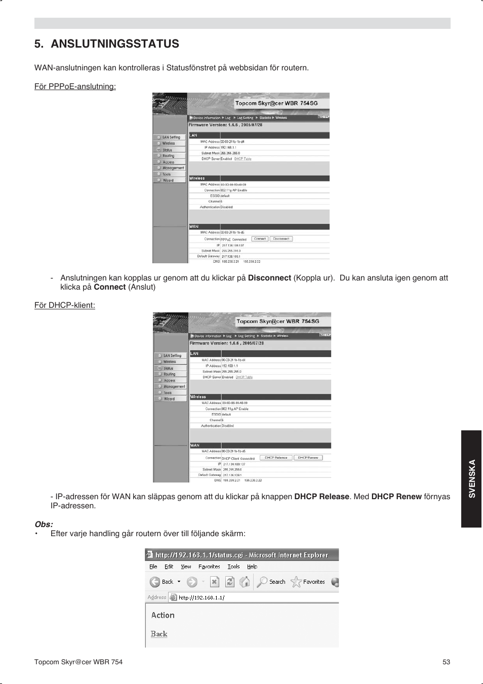 Anslutningsstatus | Topcom WBR 754SG User Manual | Page 53 / 108