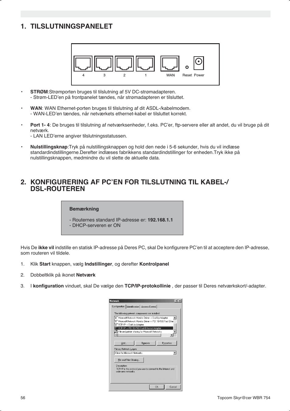 Tilslutningspanelet | Topcom WBR 754SG User Manual | Page 56 / 108