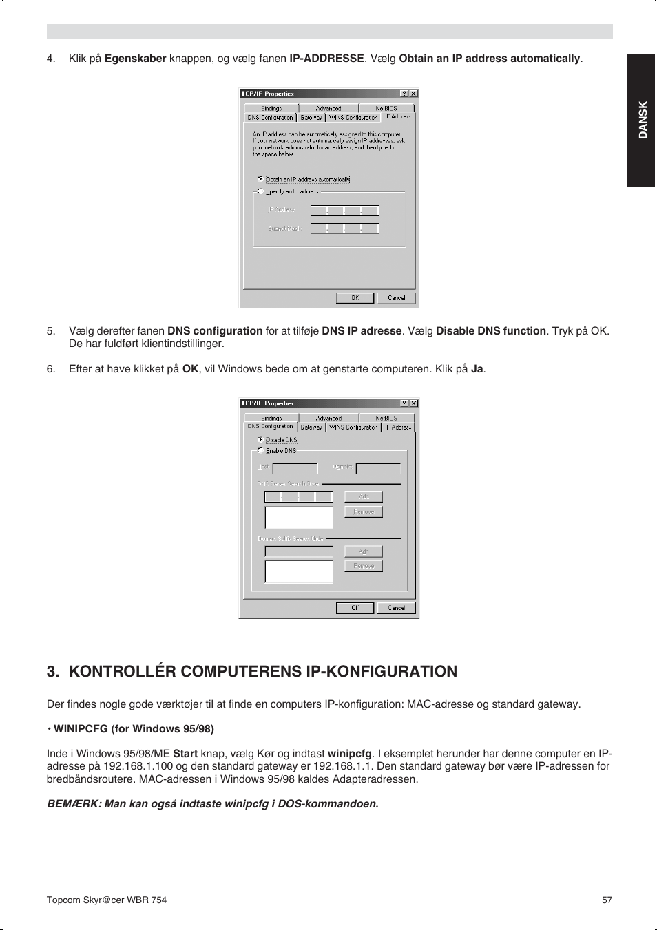 Kontrollér computerens ip-konfiguration | Topcom WBR 754SG User Manual | Page 57 / 108