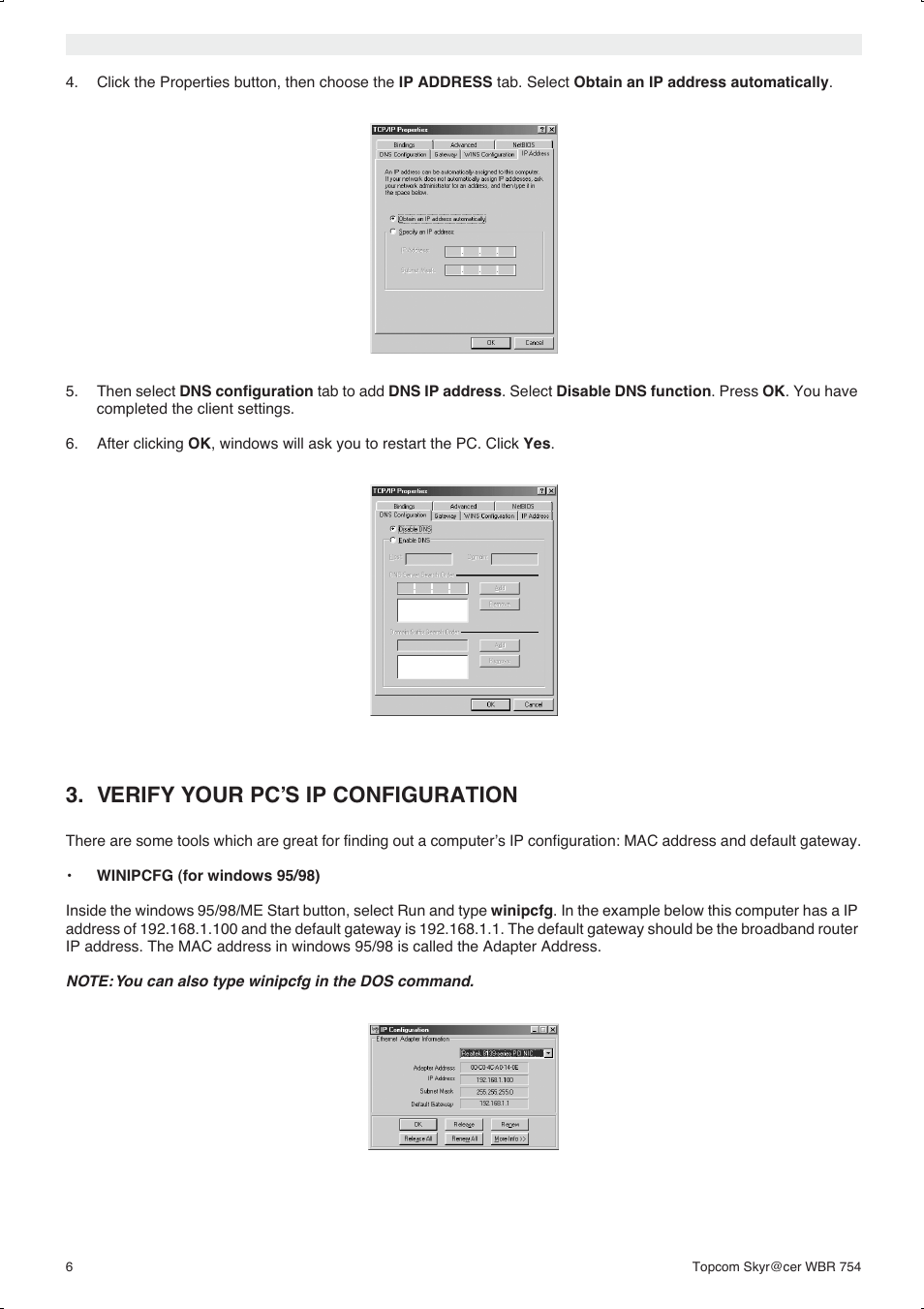 Verify your pc’s ip configuration | Topcom WBR 754SG User Manual | Page 6 / 108