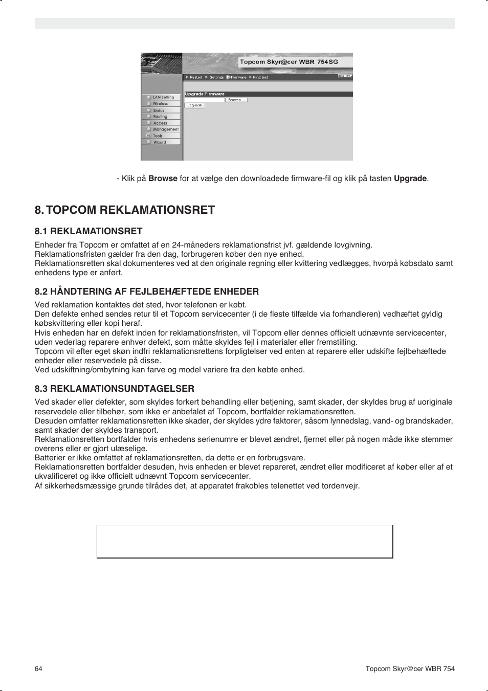 Topcom reklamationsret | Topcom WBR 754SG User Manual | Page 64 / 108