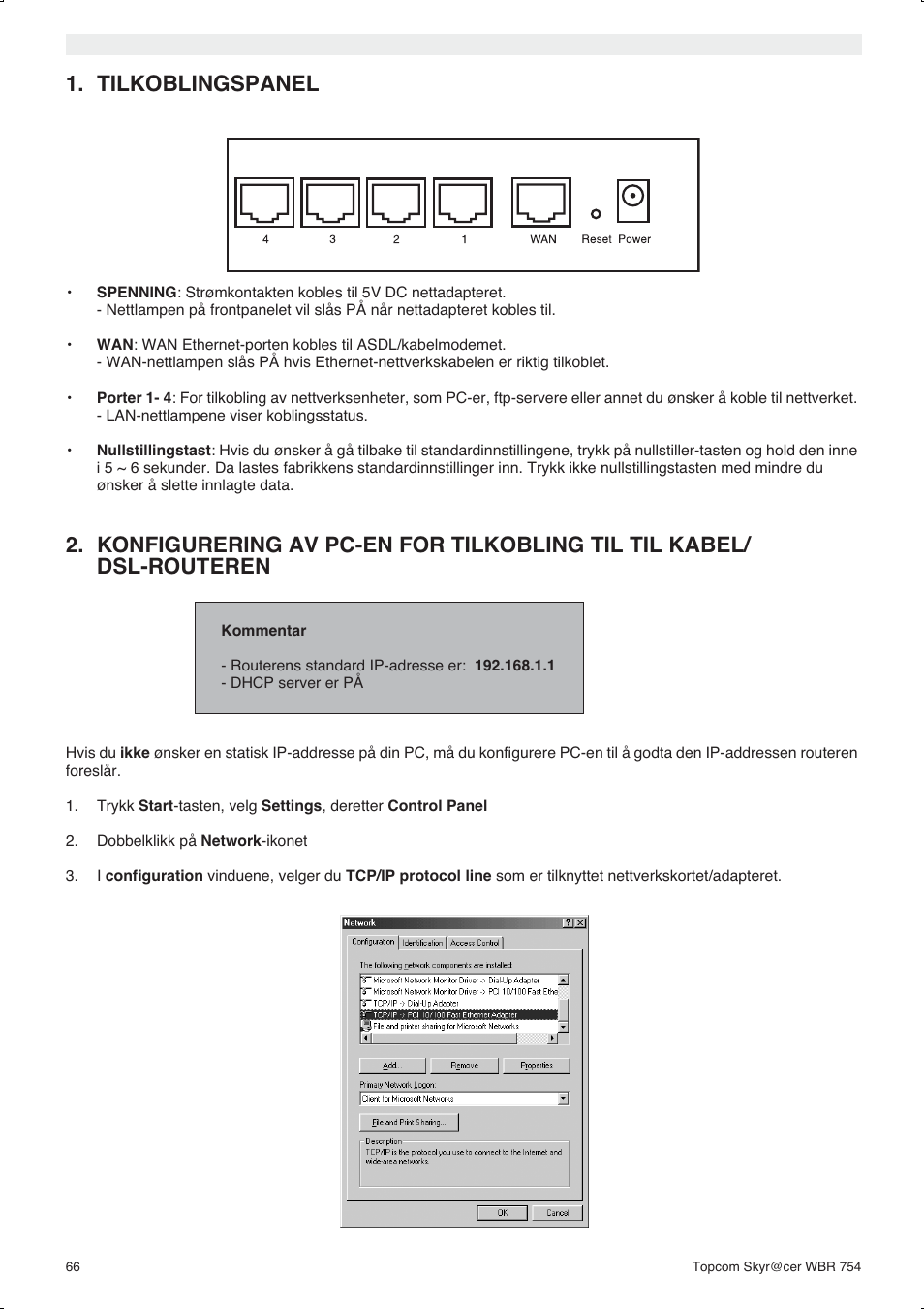 Tilkoblingspanel | Topcom WBR 754SG User Manual | Page 66 / 108