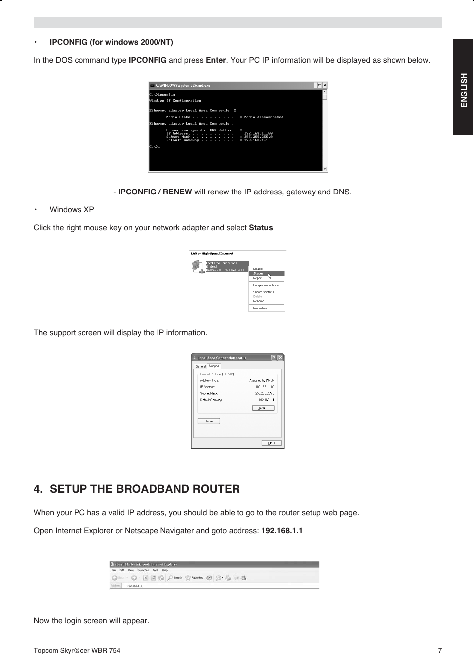 Setup the broadband router | Topcom WBR 754SG User Manual | Page 7 / 108