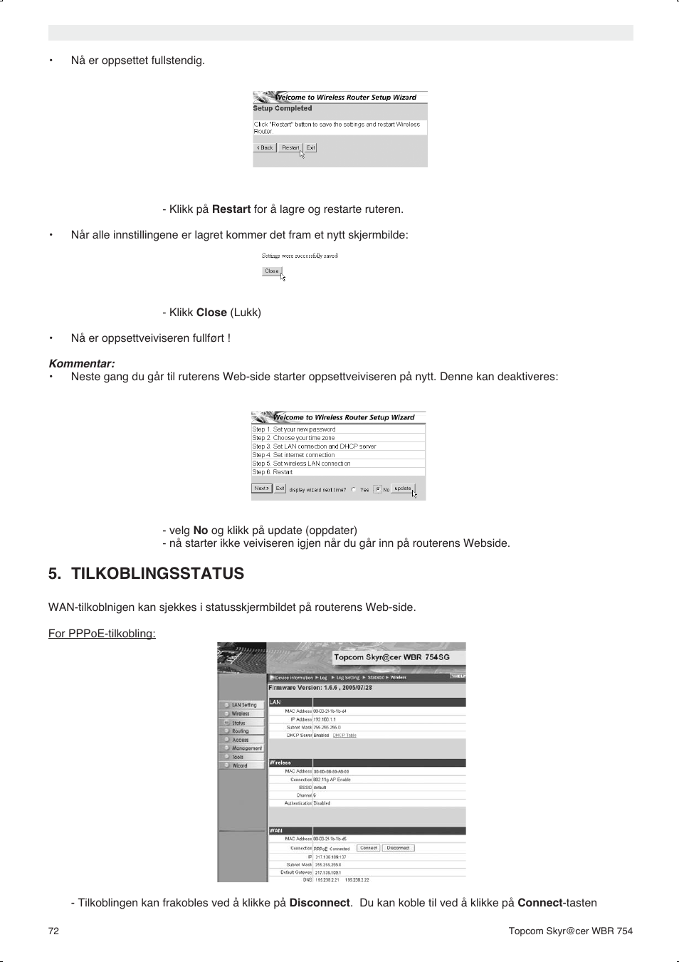 Tilkoblingsstatus | Topcom WBR 754SG User Manual | Page 72 / 108