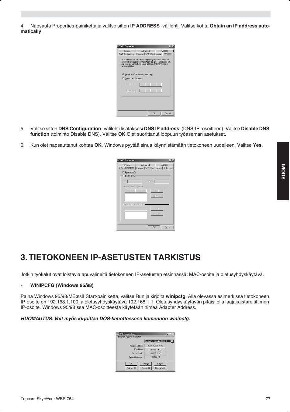 Tietokoneen ip-asetusten tarkistus | Topcom WBR 754SG User Manual | Page 77 / 108