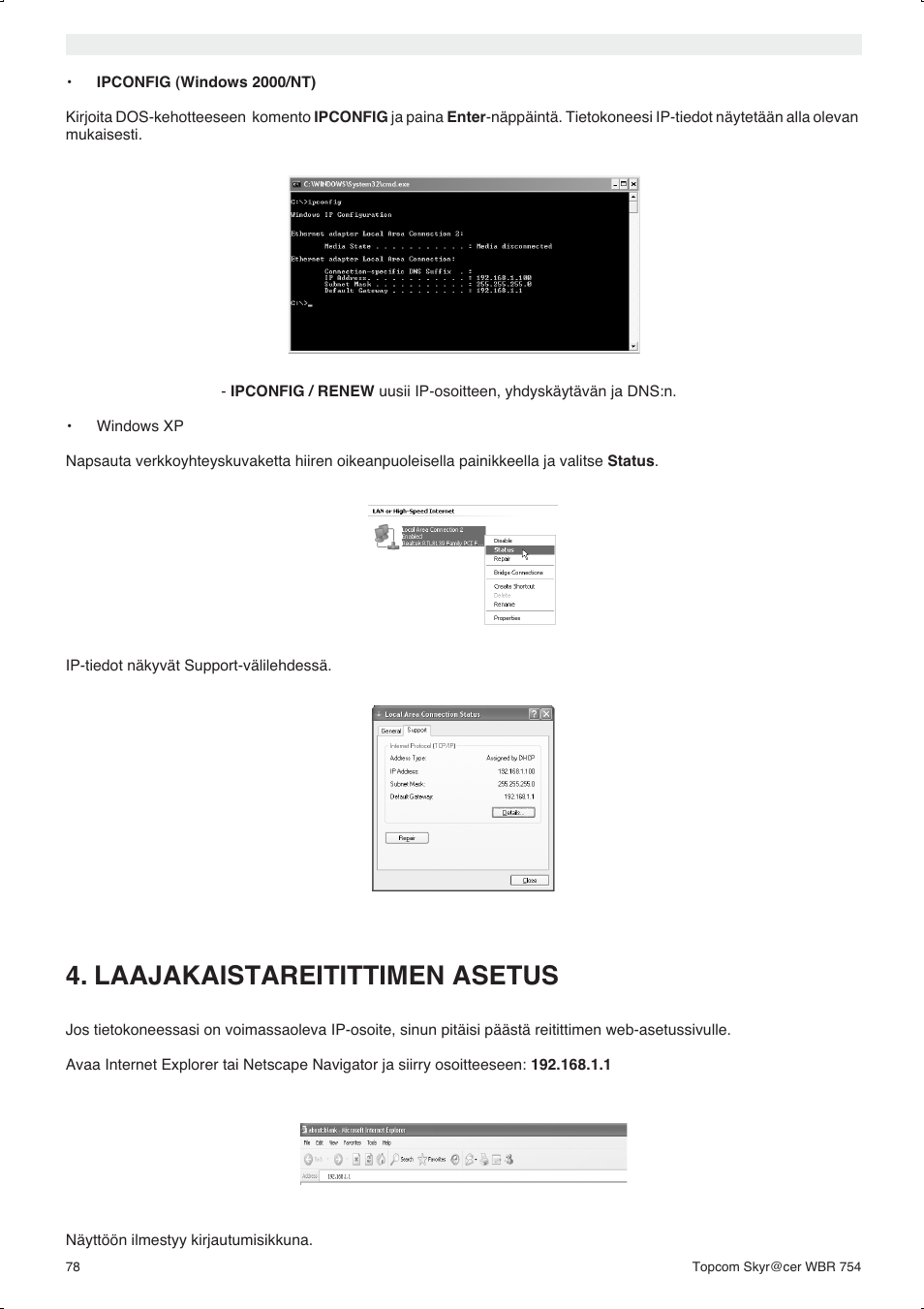 Laajakaistareitittimen asetus | Topcom WBR 754SG User Manual | Page 78 / 108