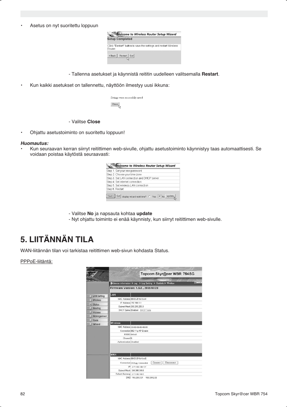 Liitännän tila | Topcom WBR 754SG User Manual | Page 82 / 108