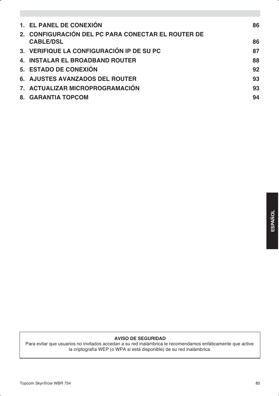 Topcom WBR 754SG User Manual | Page 85 / 108